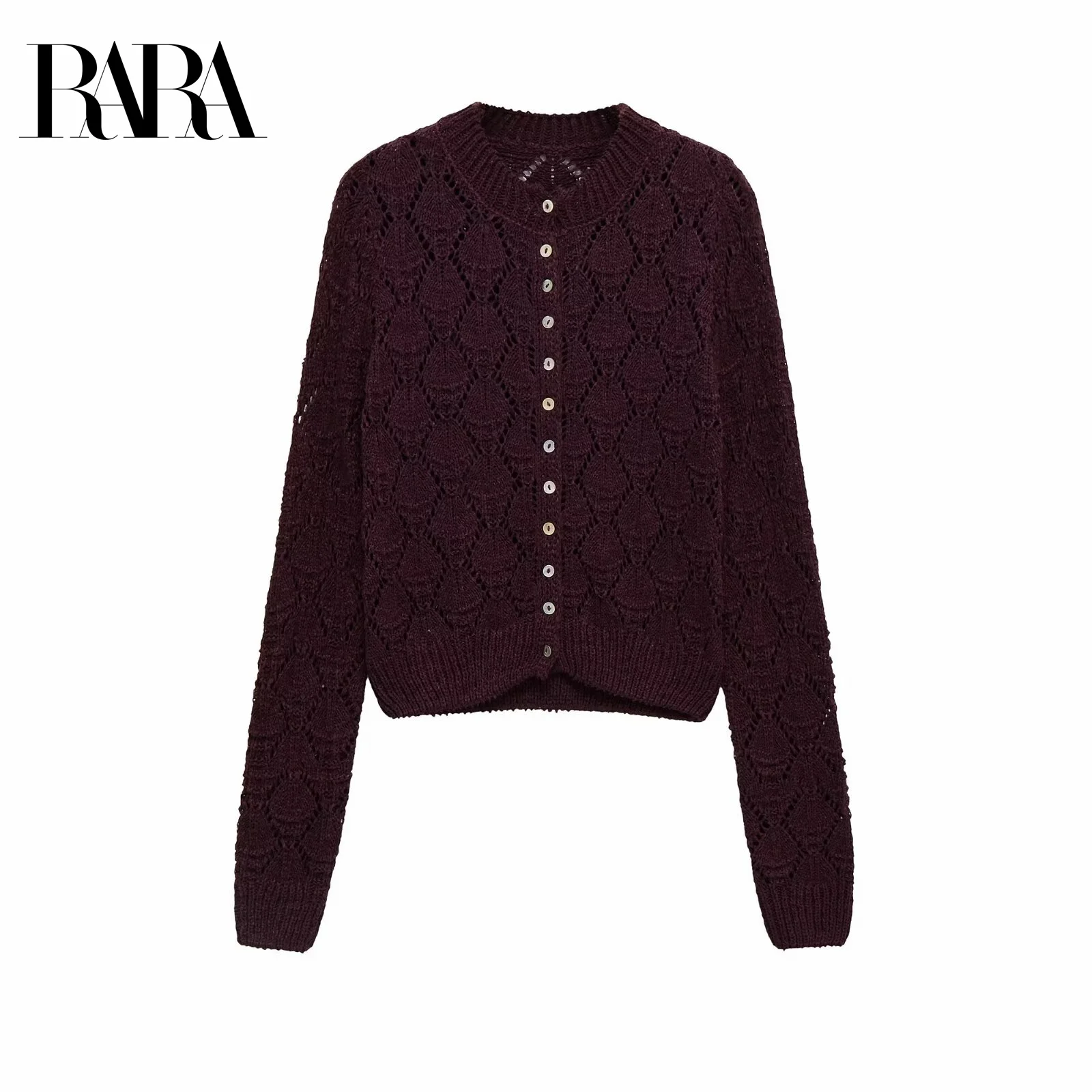 

RARA осенняя новая женская повседневная модная простая и удобная универсальная тонкая жаккардовая сетчатая вязаная куртка с длинными рукавами