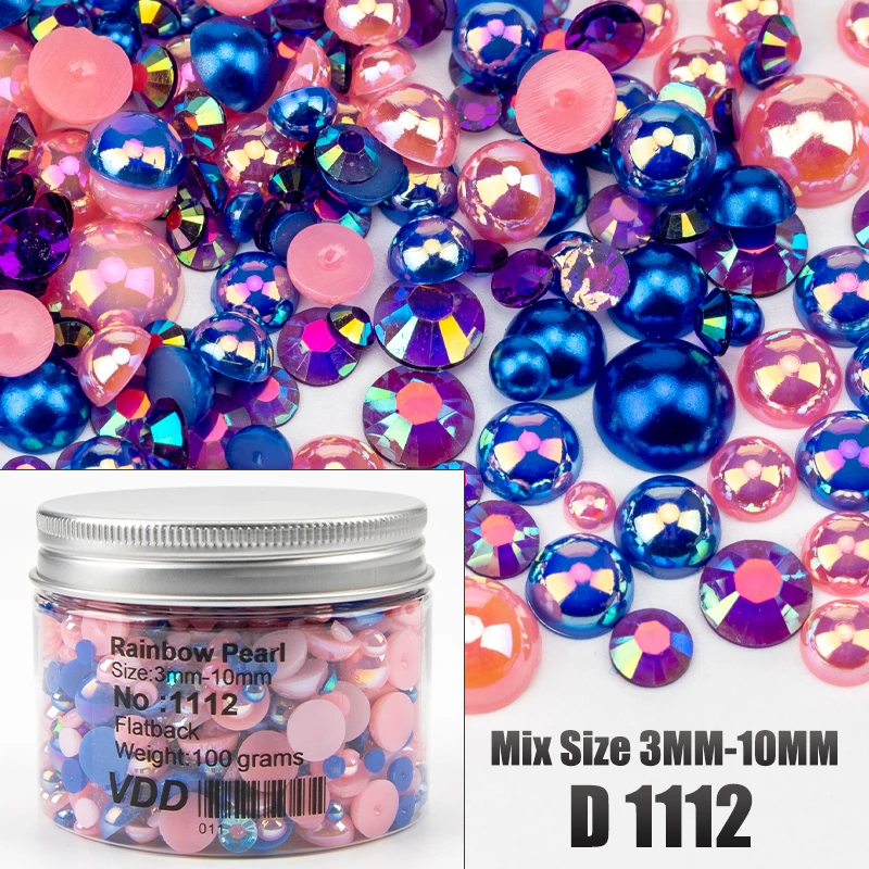 VDD 30/60/100/200g Großhandel Gemischte Größen ABS Halbrunde Perlen Flache Rückseite Perlen Farbige Harz-Strasssteine für Nagelkunst, Basteln und DIY-Dekoration – Detail 18