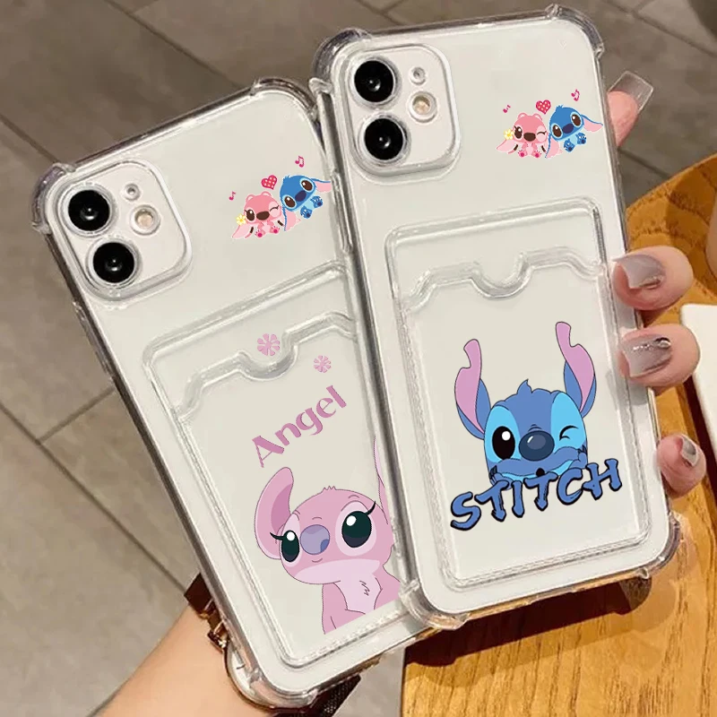 Stitch Couple Love Luxury dla iPhone 15 14 13 12 11 XS XR X 8 7 Pro Max Plus Mini Photo Card Bag Transparent Funda Phone Case