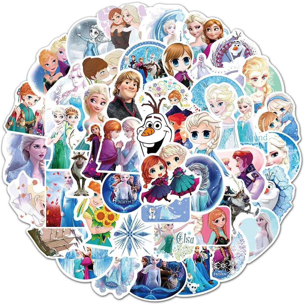 10/30/50/100pcs Disney Anime Frozen Cartoon Stickers Elsa Princess Decal Laptop Skateboard Luggage Waterproof Sticker Kids Toy