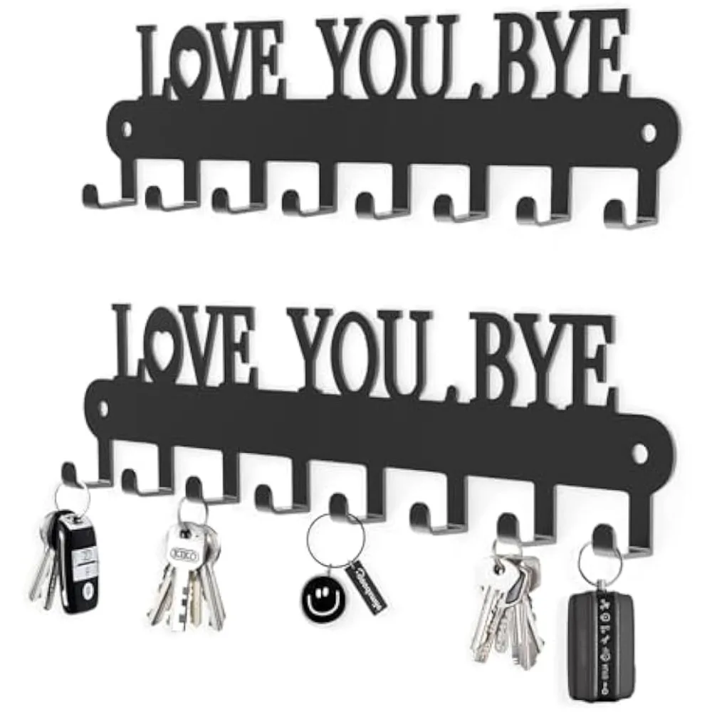 Love You Bye Adhesive Key Holder Wall Mount - 6 Hooks No Drill Key Rack for Living Room, Kitchen