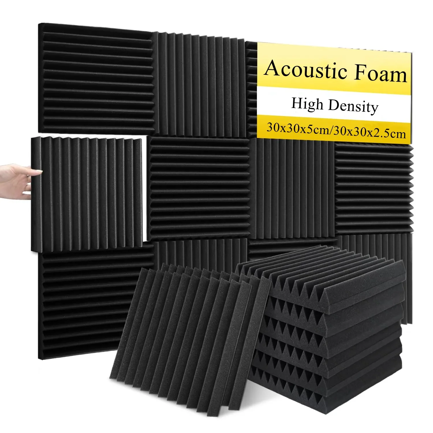 Soundproofing Panels 12Pack 30x30cm Acoustic Foam Studio KTV Sound Absorbing Panels Noise Insulation Wall Foam 2.5/5cm Thick
