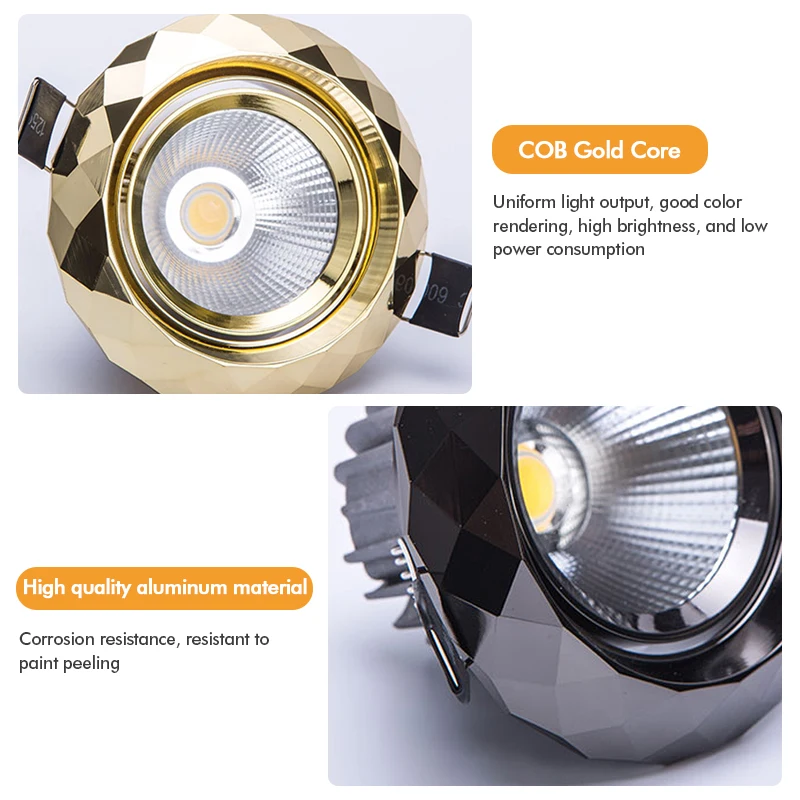 LED Recessed Downlight 7W 9W 85V-265V Dimmable Ceiling Spot Lamp for Home Kitchen Living Room Bedroom Decor Lighting