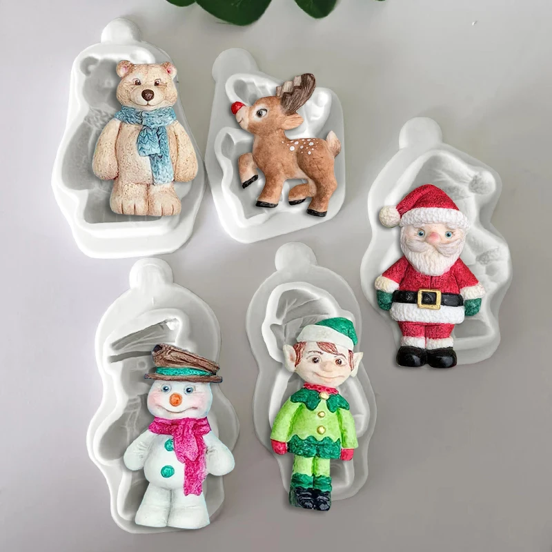 Santa Bear Deer Boy Silicone Candy Craft Moulds Resin Tools Chocolate Cupcake Baking Moulds Fondant Cake Decorating Tools