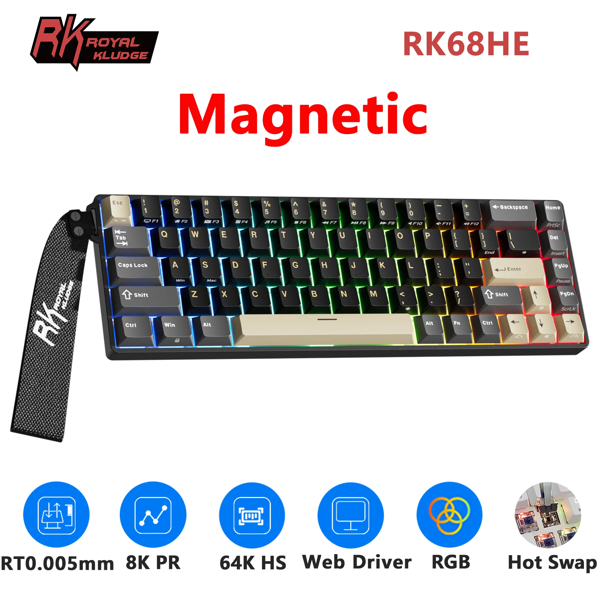 ROYAL KLUDGE RK68 HE Magnetic Switch Mechanical Keyboard 60% 68Keys Rapid Trigger 0.005mm 8K RGB Gasket E-Sports Gamer Keyboard