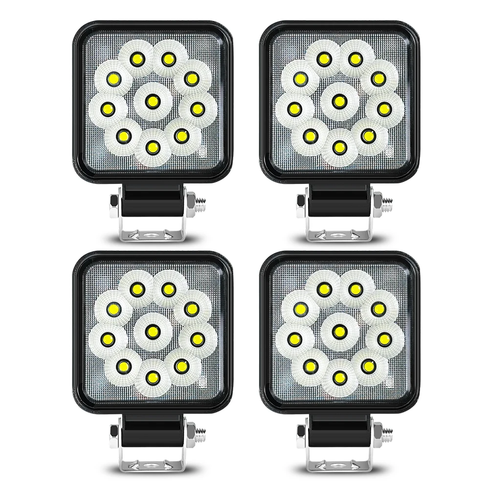 4x4 LED Spotlights Kit - 24V/12V Compatible Offroad Driving Lights with Mounting Brackets