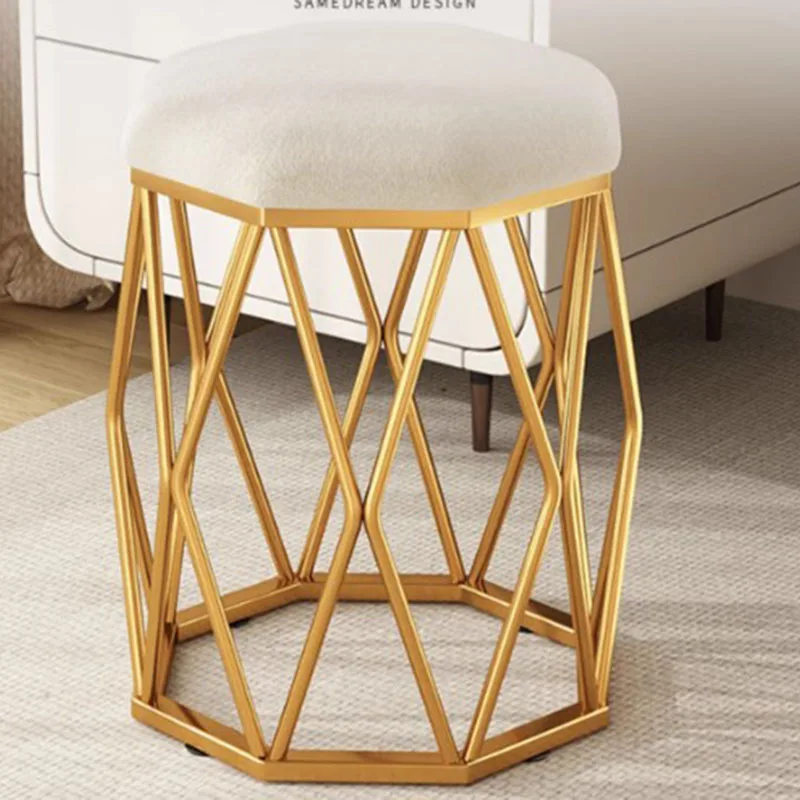 Round Cheap Gold Vanity Chair Girls Simple Small Metal Taboret Vanity Chair Ottoman White Muebles Para Salas Modernos Furniture