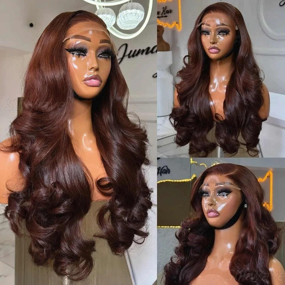 

Brown Wig 13x4 HD Long Body Wave Lace Front Wig Glueless Preplucked Synthetic 30 Inch High Quality Free Part Cosplay For Women