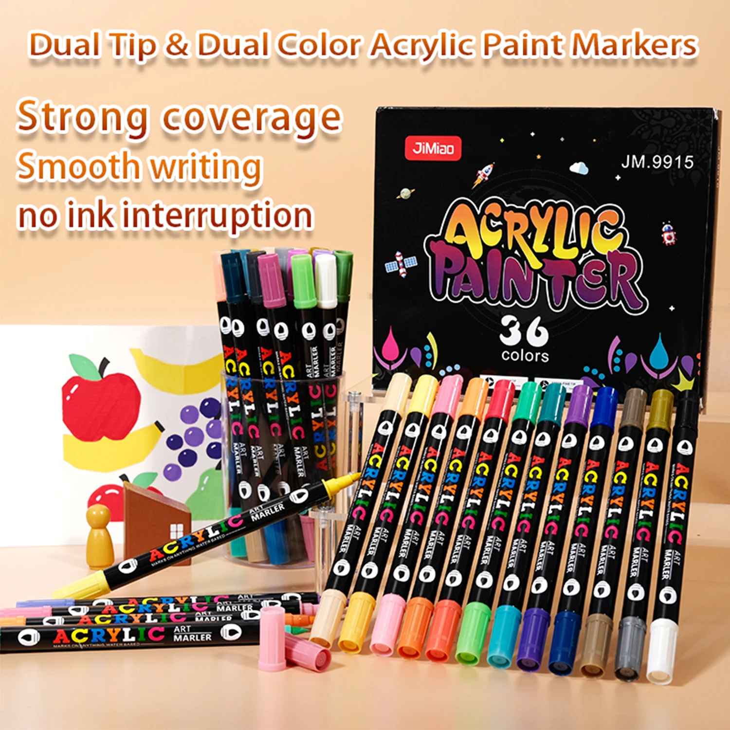 Dual Tip Dual Color Acrylic Paint Marker Brush & Fine Tip 2-in-1 Paint Pens for  Glass Ceramic Canvas DIY Art Crafts