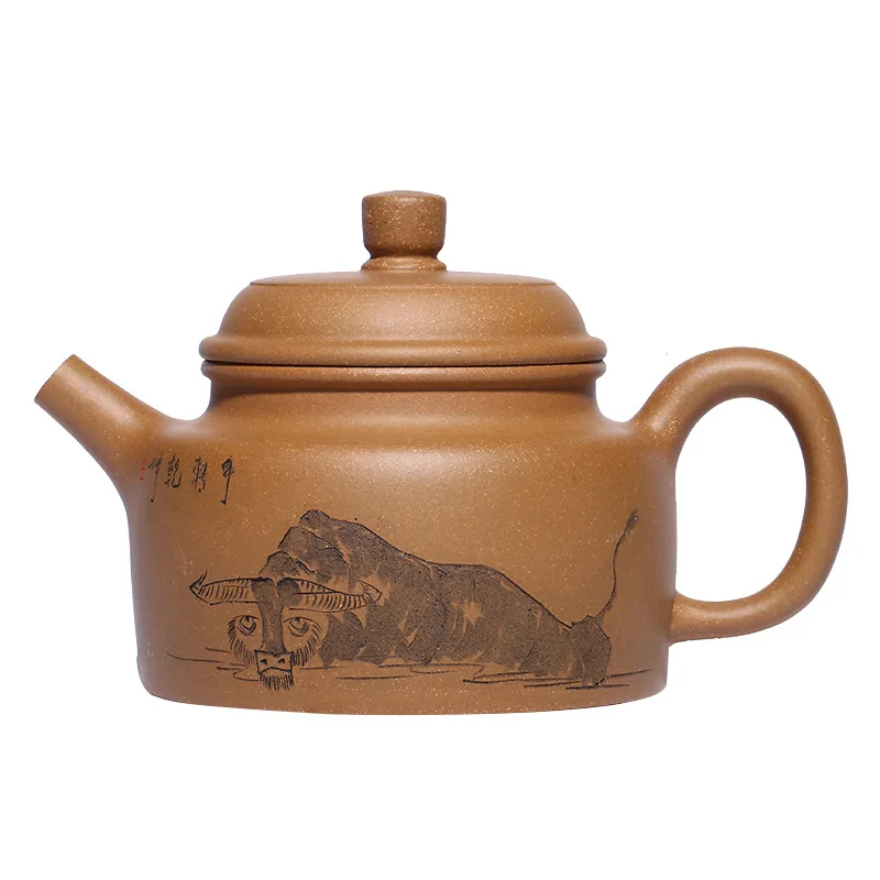 Descending the mud, carved and painted, bullish, German pot Chinese Yixing Teaware Teapots kettle