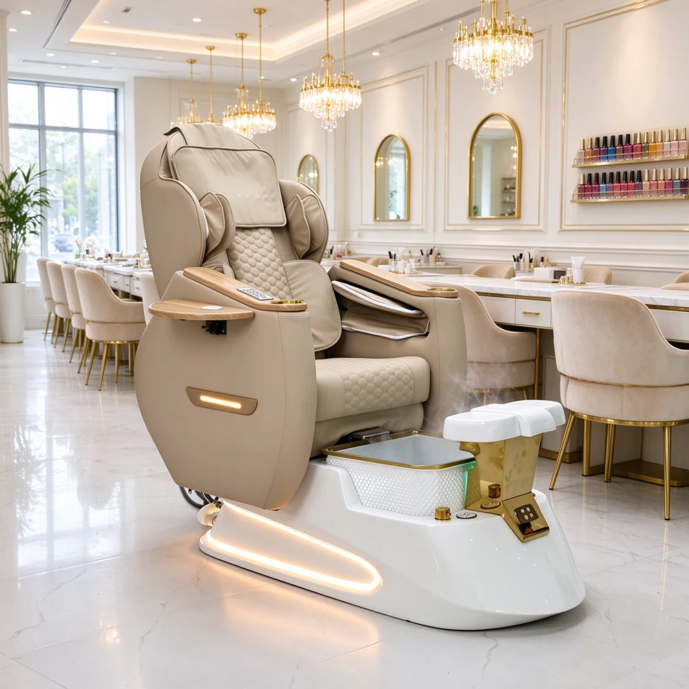 Factory Customized Automatic Lying Pedicure Chair Fabric Craft Foot Bath Spa Massage Chairs Nail Salon Sofa