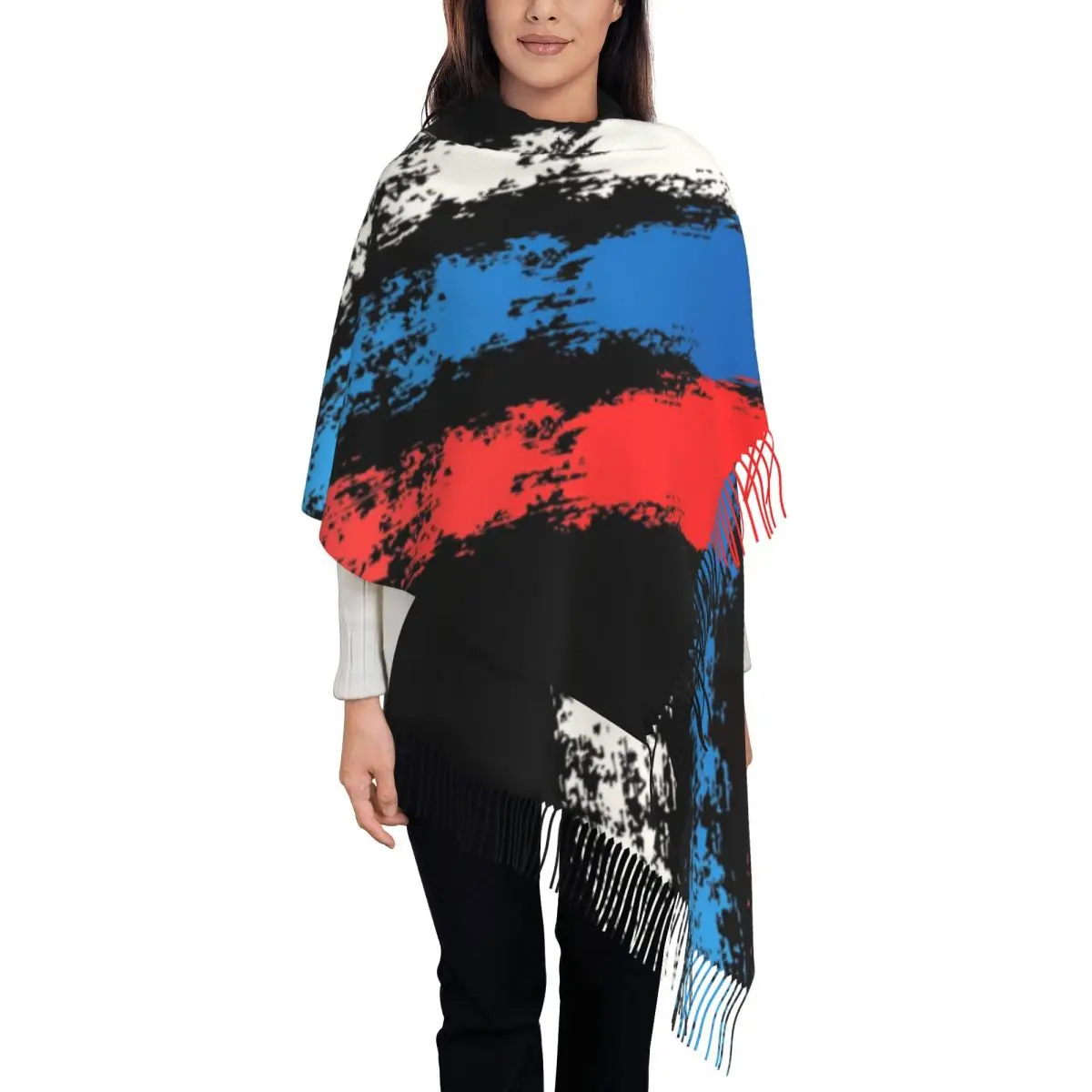 

Lady Long Russia Flag Russian Pride Scarves Women Winter Fall Soft Warm Tassel Shawl Wrap Scarf