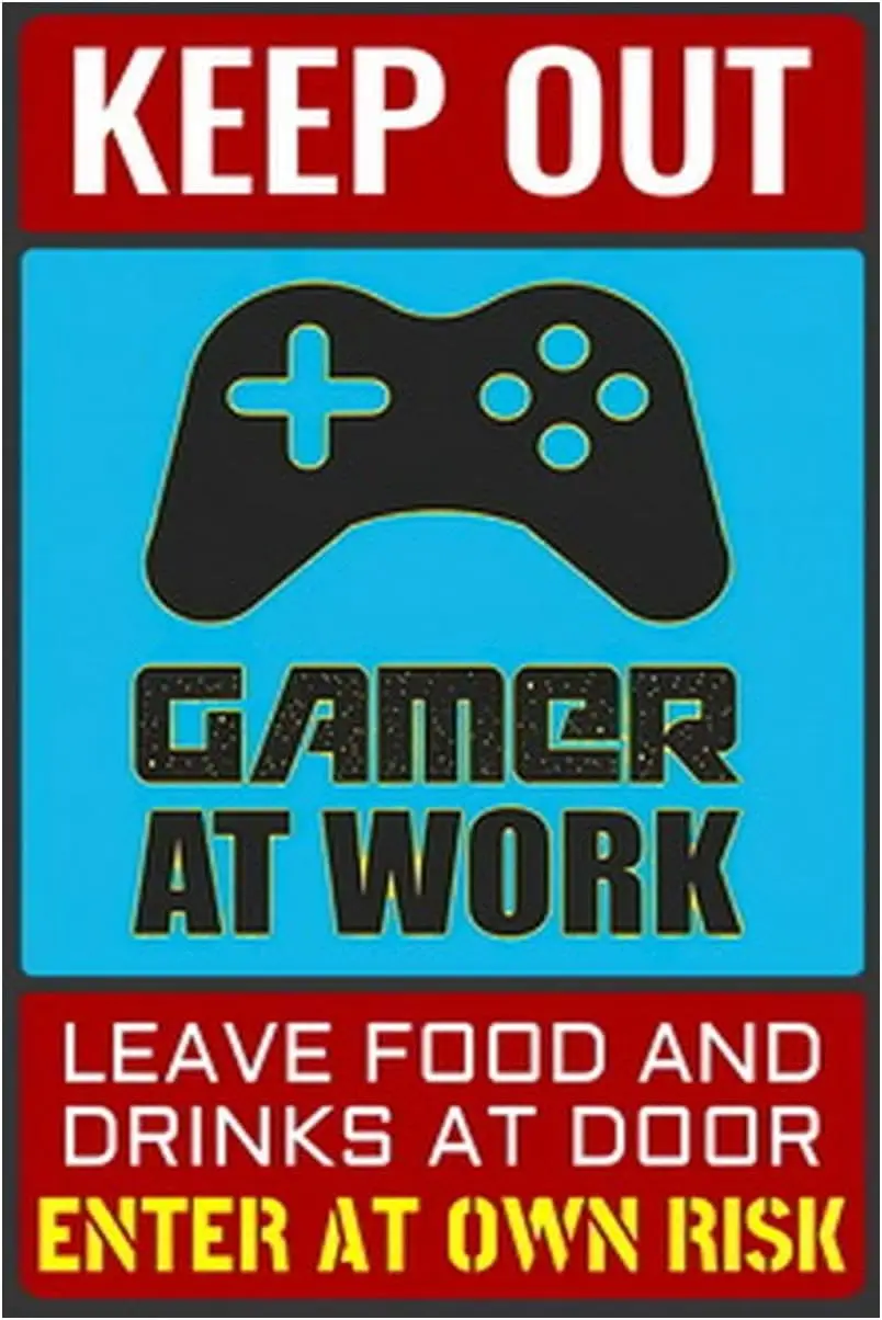 Video Tin Sign Gamer Metal Poster Vintage Wall Décor, Keep Out Gamer at Work, for Gaming Room Man Cave Bedroom Kids Teenage Boy