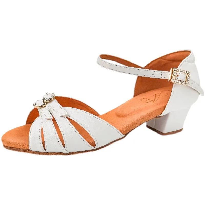 Vennystyle Zapatos de baile latino: zapatos de práctica cómodos con suela suave blanca profesional para niñas para examen y competición