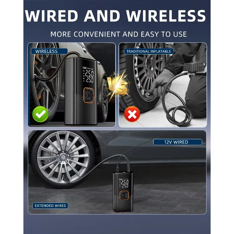 Rechargeable Wireless Car Air Pump Compressor Mini Digital Automatic Portable Tyre Inflator ABS Electric Mini Digital Automatic