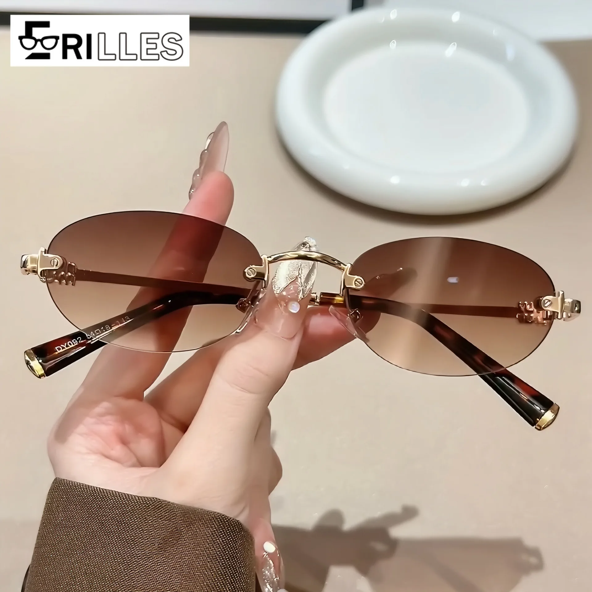 Gafas de sol elipse sin marco, diseño liviano con protección UV400, de moda para uso diario y al aire libre