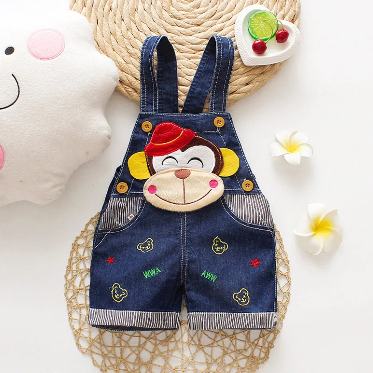 DIIMUU Kids Baby Boys Girls Overalls Denim Clothing Short Pants Casual Cute Jumpsuits Children Infant Clothes Dungarees Bottoms