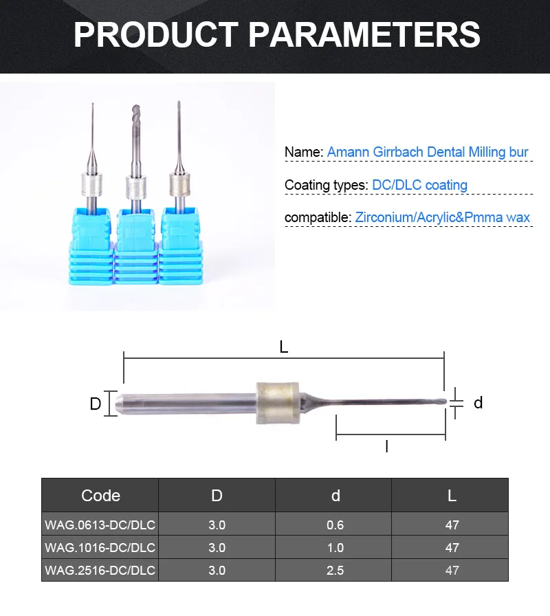 Dental Milling Burs Cutter Needle Lab Materials 0.6/1.0/1.5/2.0/2.5mm Carbide Glass Ceramic Zirconia Turning Needle Denture Tool