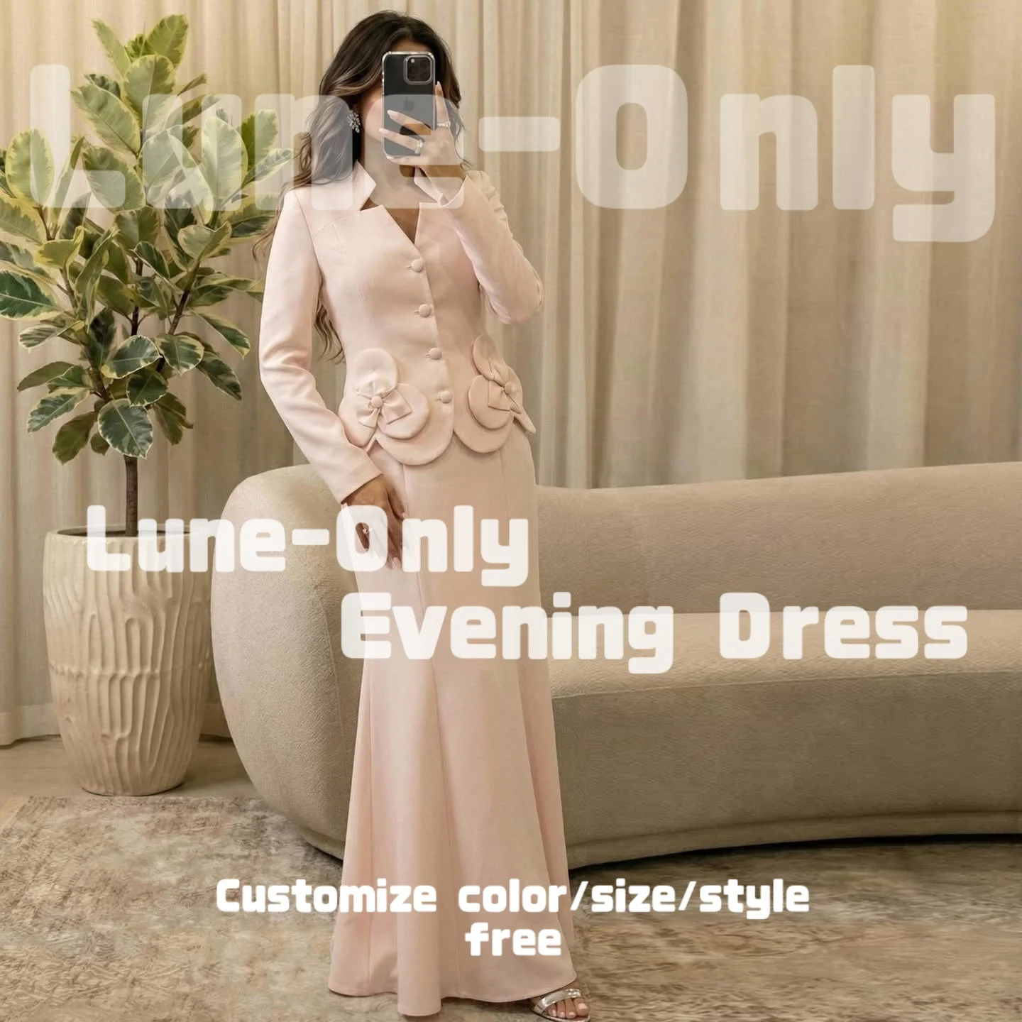 

Элегантные вечерние платья для женщин с индивидуальным дизайном, цветочным узором, длинными рукавами, для торжественных мероприятий, выпускных вечеров и вечеринок