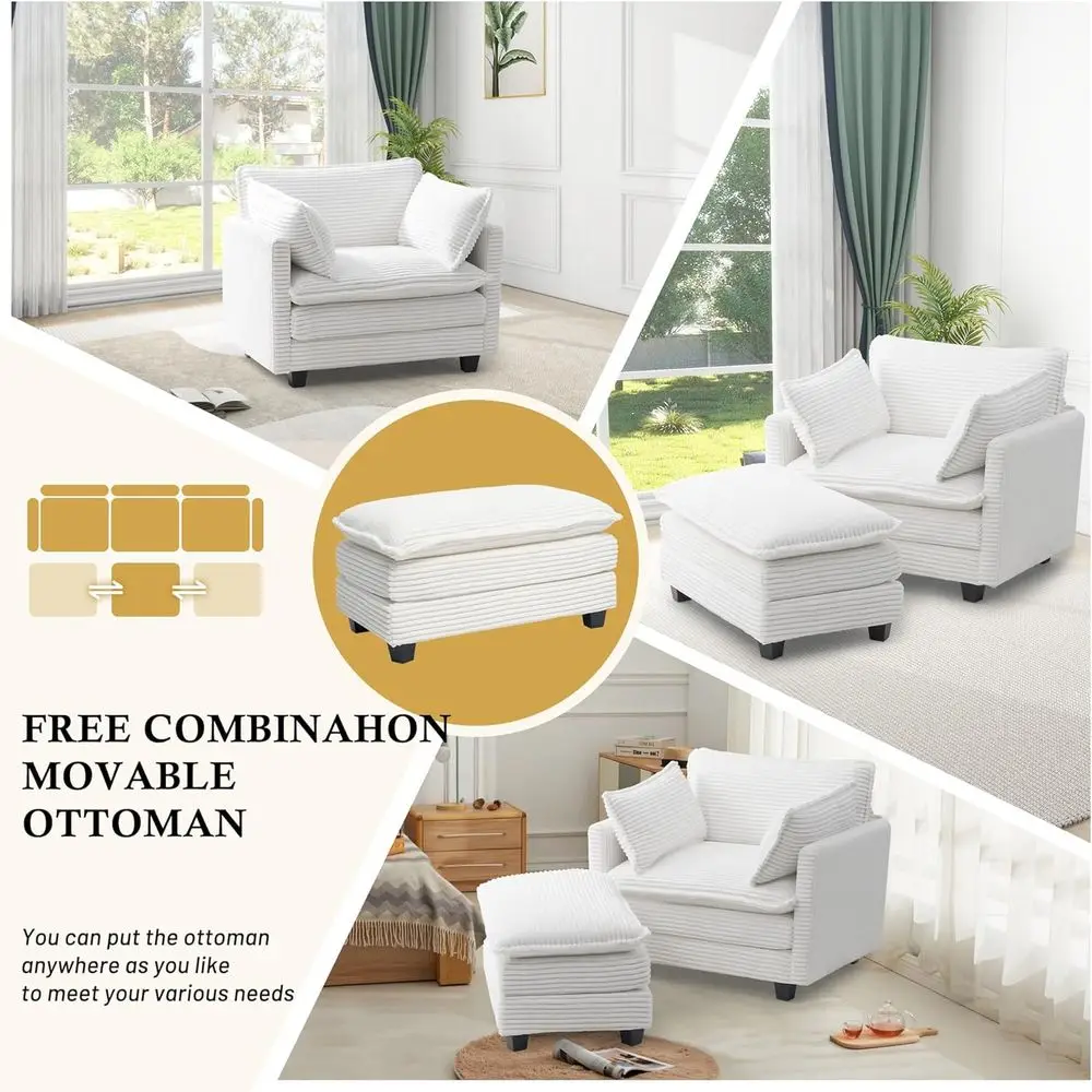 깊은 좌석과 2개의 쿠션이 있는 대형 모듈형 소파 섹셔널, 거실 공간을 위한 모던 코듀로이 소파