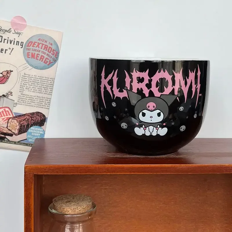 

Sanrio Kuromi Halloween Soup Bowl 550ml Salad Bowl Ceramic Cartoon Noodle Bowl Can Insert Chopsticks New Kawaii Home Tableware