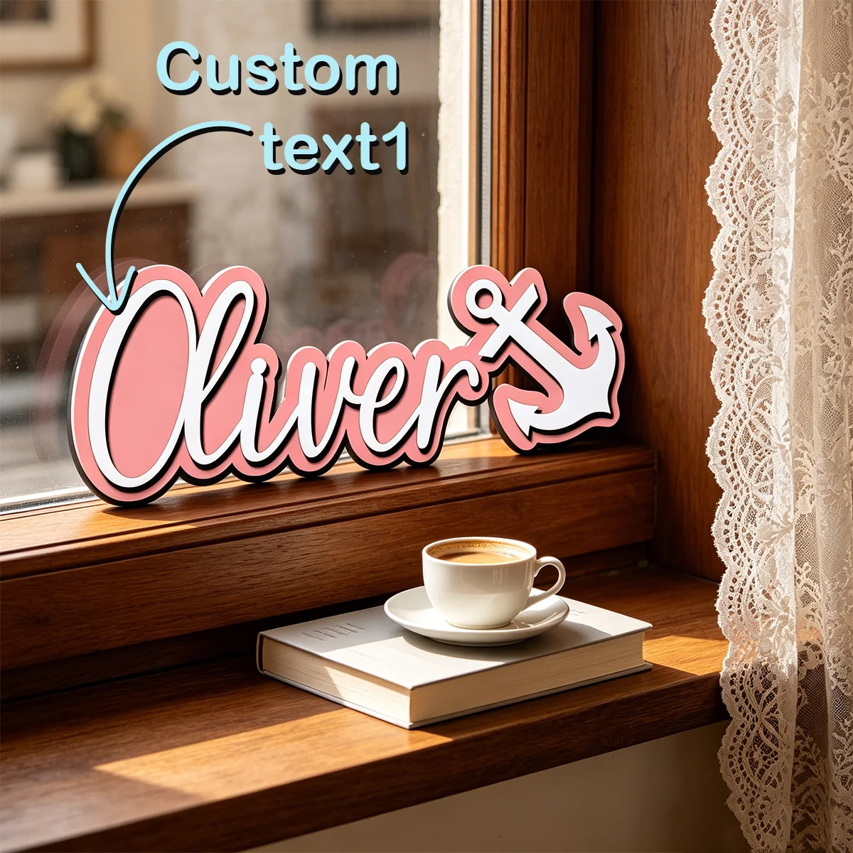 Wedding Souvenir - 1pc Custom Anchor Wooden Name Sign