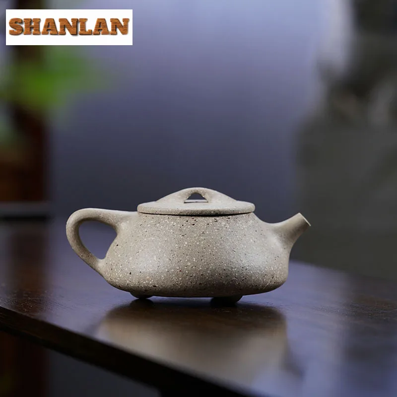 310ml Antique Yixing Purple Clay Teapots Handmade Stone Scoop Pot Raw Ore White Jade Segment Mud Tea Soaking Kettle Zisha Teaset