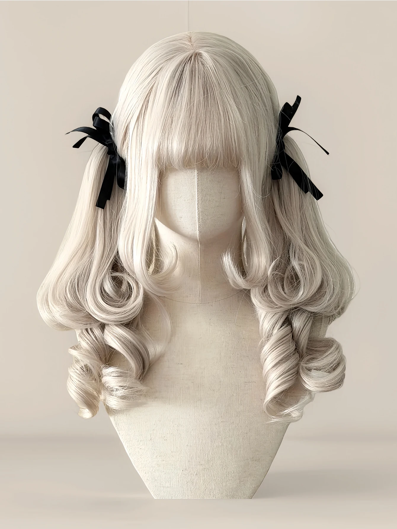 OLACARE Synthesis Roman Curling Lolita Curling Strap with Hairband Mist White Bronze Anime Wig Oberl Women's Party Cosplay Wig