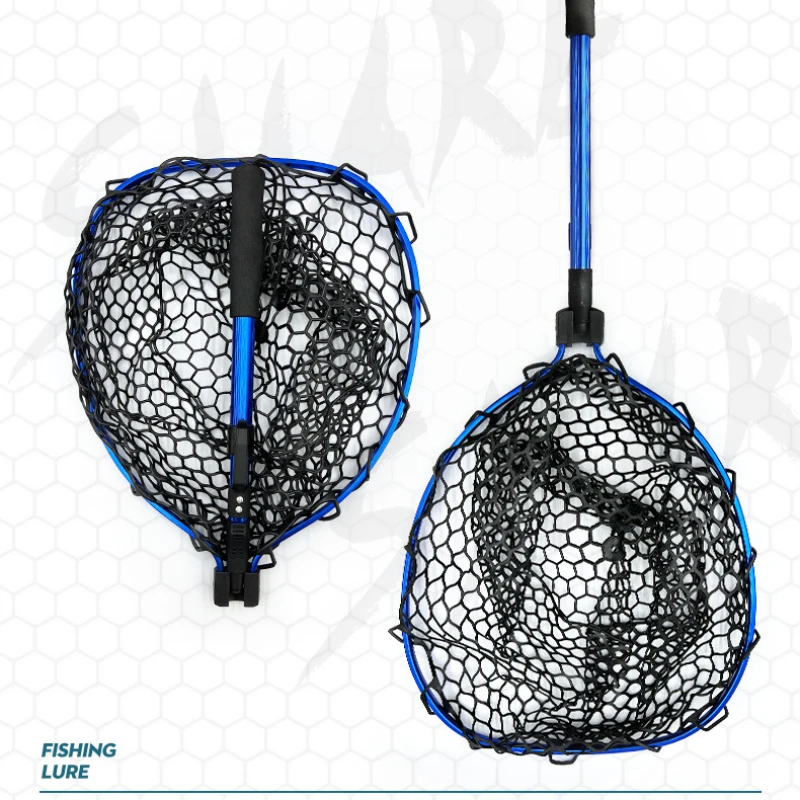 Quick Folding Telescopic Mesh Aluminum Alloy Hand-made Rubber Flying Fishing Net Big Dip Nets pesca accesorios String Bag Tools