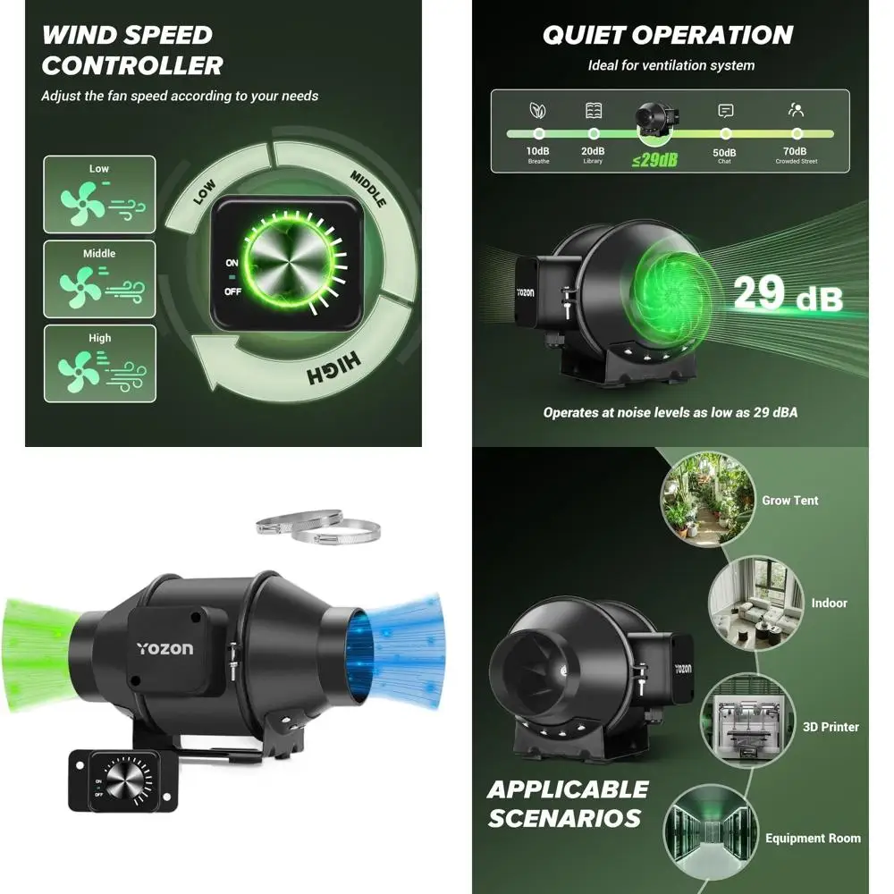 

4-Inch EC Motor Inline Fan with Speed Controller for Quiet, Energy-Efficient Ventilation in Grow Tents, Hydroponics, Cooling and