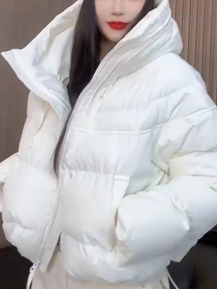 

Утепленная хлопковая куртка-пуховик для женщин, зимнее пальто с капюшоном, универсальная модная верхняя одежда в корейском стиле, однотонная