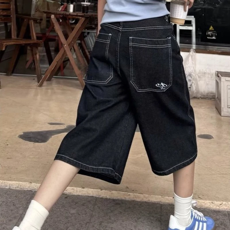 deeptown vintage baggy jorts jeans women y2k casual streetwear straight shorts denim pants men Korean fashion basic trousers
