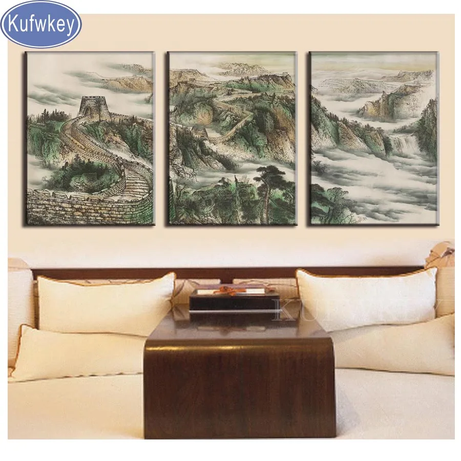 

Landscape diamond mosaic display,Great Wall diamond painting Crystal Chinese Art for Office Decoration 3pcs/set new year gift