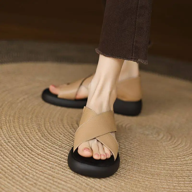 Women's Cross-Strap Platform Sandals Comfortable Soft Sole Beach Casual Shoes Summer New Lightweight Walking Shoes