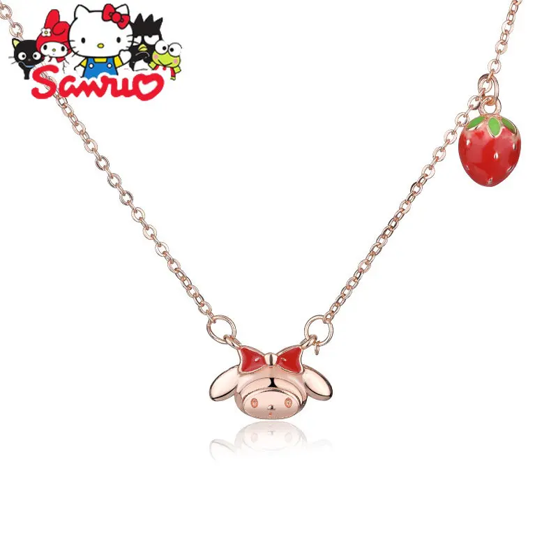 Sanrio Melody Rose Gold Strawberry Necklace Pendant Women's Collarbone Women Jewelry Ladies Necklace Hip Hop Pendant Girl Gift