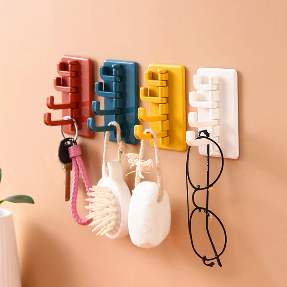 

4-layers Self Adhesive Rotatable Kitchen Door Hook Key Holder Rack Towel Hanger Bathroom Rack Hooks Multi-Purpose Storage Hooks