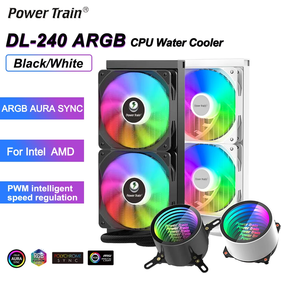 PowerTrain DL-240 ARGB CPU Water Cooled Radiator 5V 3PIN Integrated Liquid For LGA1700 115x 1200 2011 2066 AM4