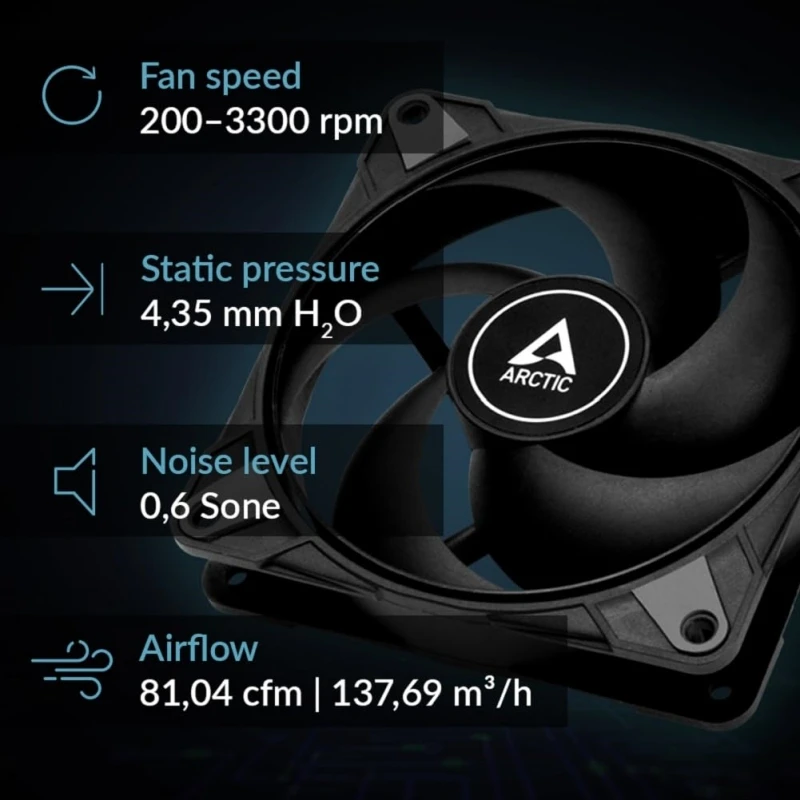 ARCTIC P12 Max High-Performance 120mm Case Fan, PWM Controlled 200–3300 RPM, Optimised for Static Pressure,Fluid Dynamic Bearing