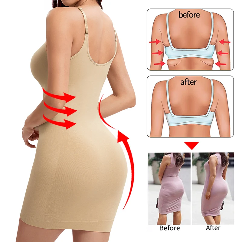 Women Full Body Shapewear Camisole Slips V Neck Slimming Shaper Waist Trainer Corset Tummy Control Slip for Under Dresses