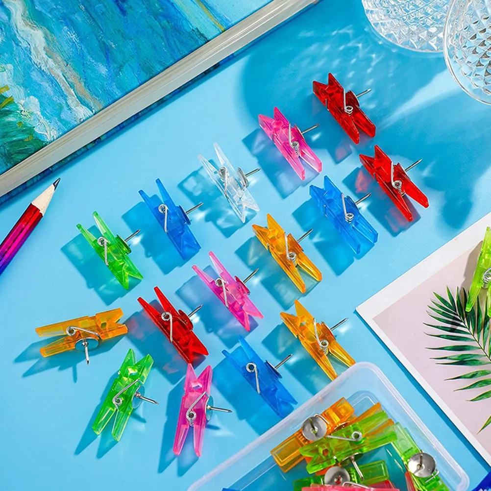 

Versatile Pushpin Clips Colorful Photo Hanging Clips Mini Transparent Clips Decorative Party Accessories
