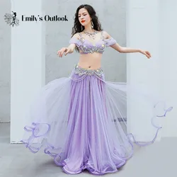 Belly Dance 2023 Luxury Competition Outfit Embroidery Beaded Bra Shine Swing Skirt Popsong Bollywood Arabic Costume Caderines