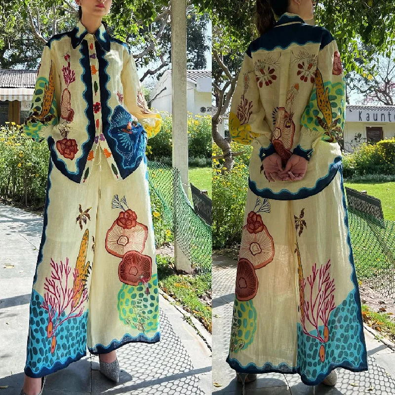 

2026 New Fashion Personality Printed Cotton Linen Loose Casual Vacation Two-piece Set Summer Maxi Dress Party Vestidos Robe