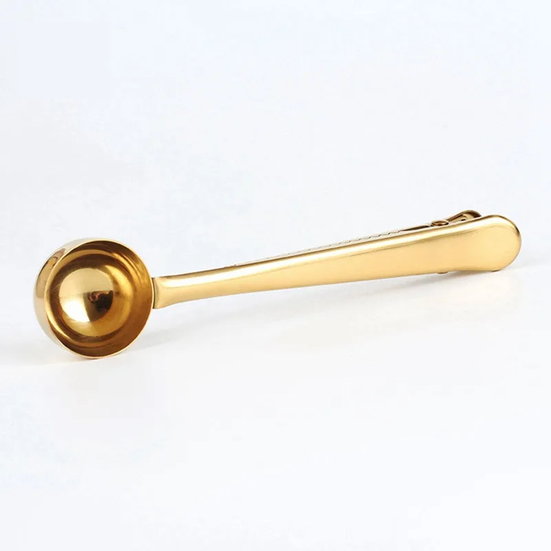2-in-1 Coffee Scoop Stainless Steel Coffee Powder Measuring Scoop with Sealing Clip Tea Milk Powder Scoop Coffee Accessories