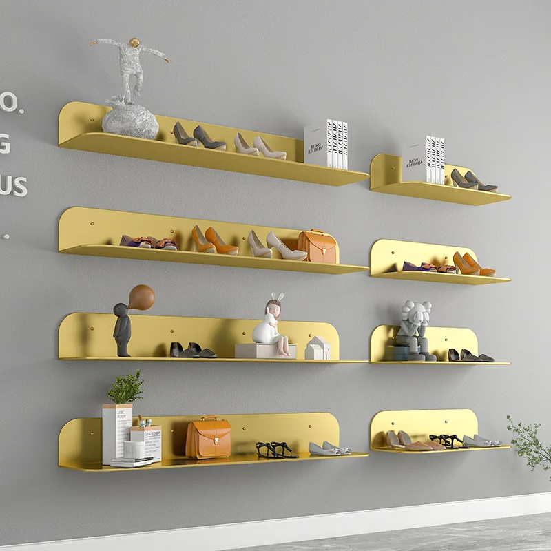 Clothing store wall rack stainless steel baffle cosmetics display rack shoe bag shelf laminate decorative display rack