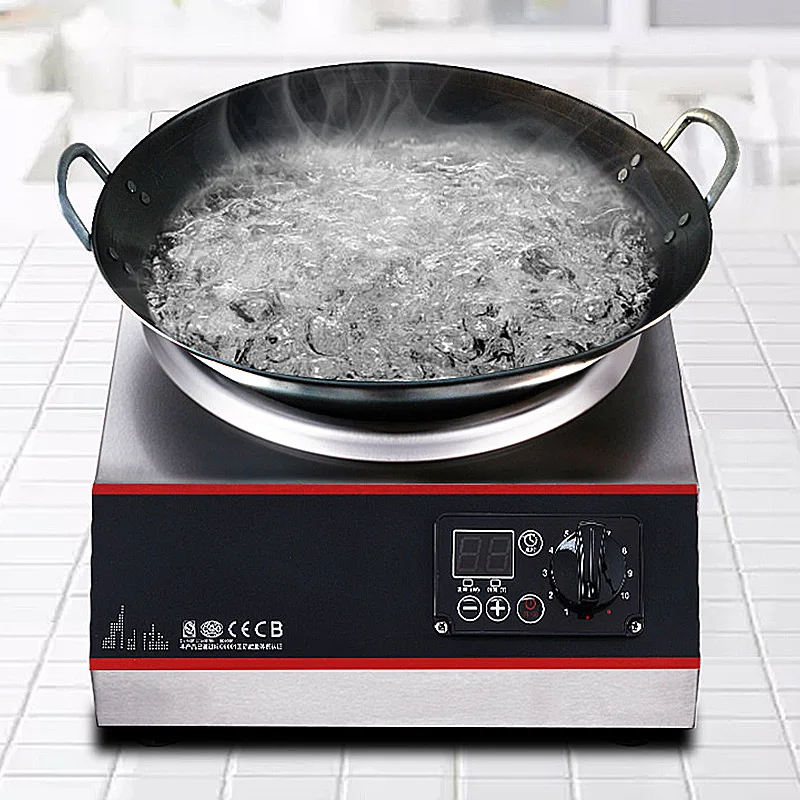 Fornello a induzione commerciale 5000w Concavo Stir Fry Fornello elettrico ad alta potenza Attrezzatura da cucina commerciale per hotel
