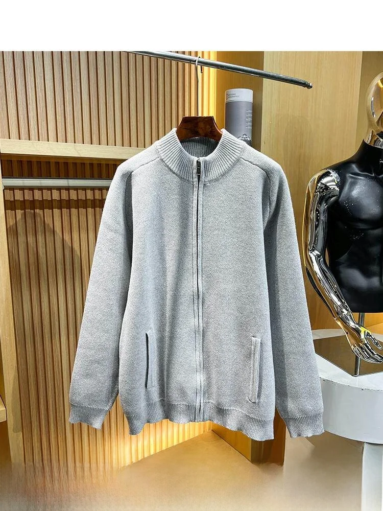 

Мужской вязаный кардиган с длинным рукавом и воротником-стойкой, однотонный, зимний, молодежный, повседневный, деловой стиль