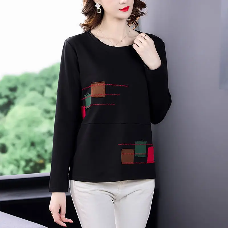 Spring Autumn Women's Clothing Tops Distressed Fashion Pullover T-Shirt Long Sleeve O-Neck Loose Vintage Casual Tee Shirt Female