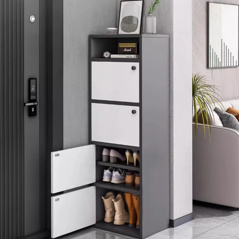 Narrow Entryway Shoe Cabinet Space-Saving Multi-Layer Shoe Organizer Dustproof Small Shoe Rack Home Elevator Corridor Stand