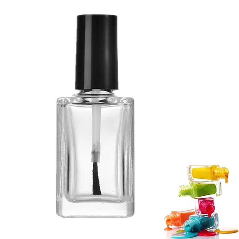1PCS 15ml Black Lid Quadrate Shaped Empty Glass Nail Polish Clear Bottles Empty Nail Polish Bottle Refillable Round Black Glass