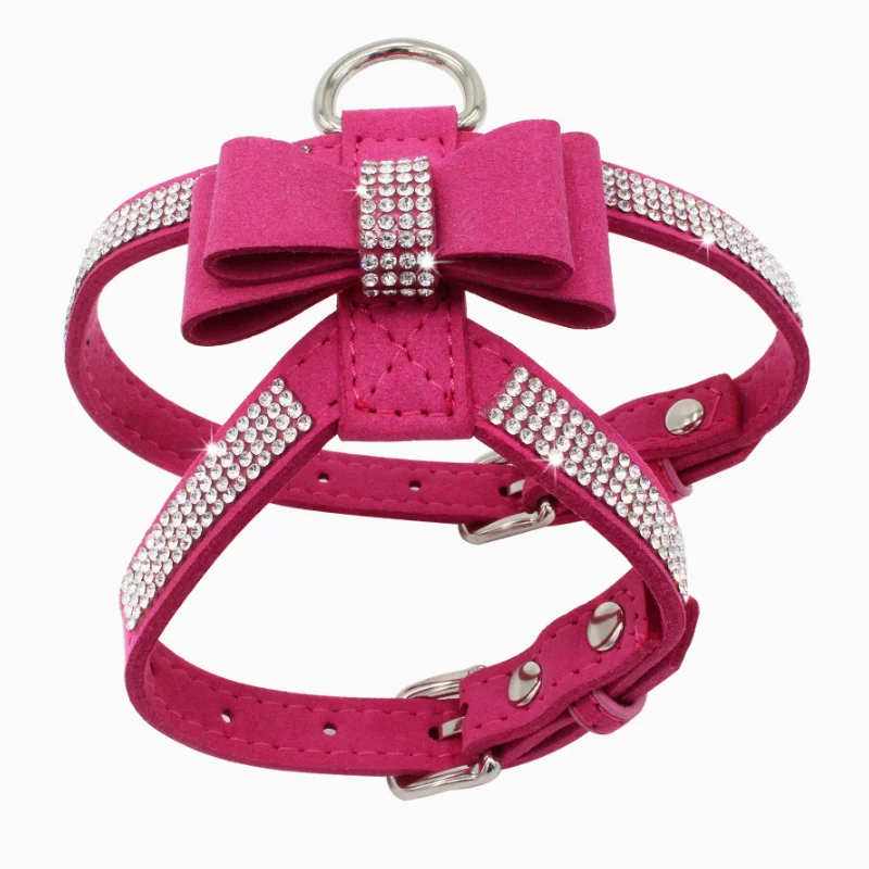 1pcs Pet Cat Dog Puppy Velvet Leather Vest Harness With Rhinestone Bling Blink Butterfly Bow Fashion Pet Accessories